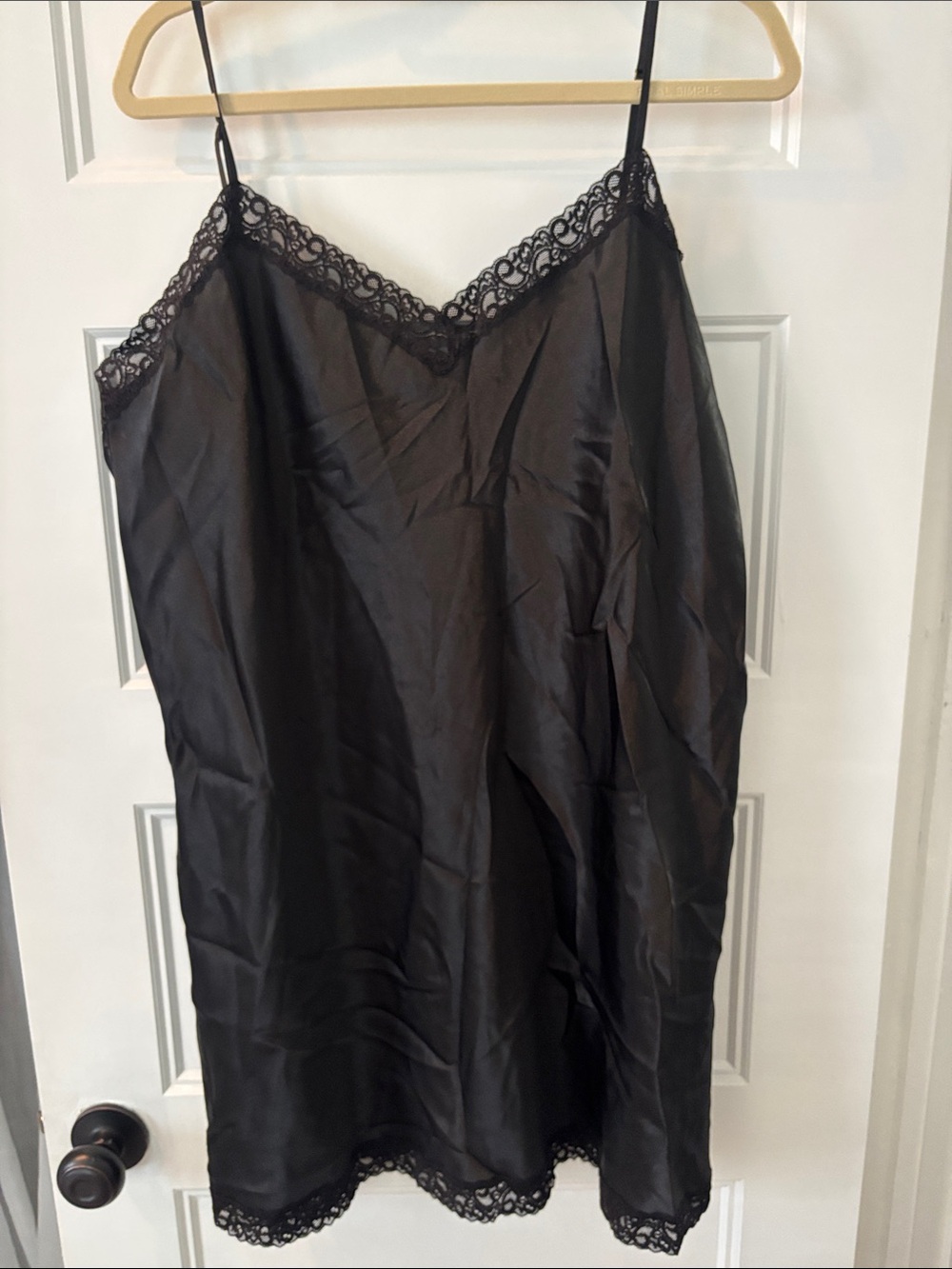 Valerie Stevens Black Lace-Trim Satin Slip